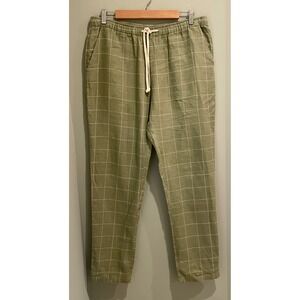 Alex Crane Men's Linen Blend Plaid Drawstring Casual Pants Size Large
